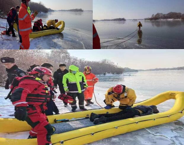 女子被困初冬冰面 哈尔滨消防紧急救援